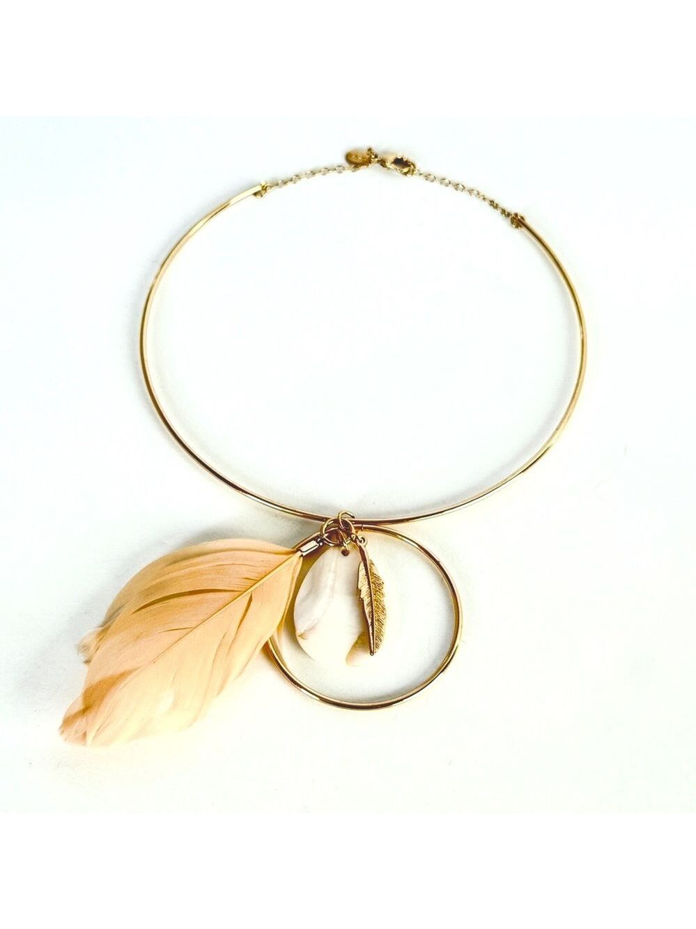 EXPRESS Pink Feather & Stone Gold Wire Collar Necklace | NWOT - Picture 6 of 6